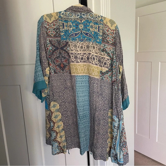 Johnny Was Kimono Rayon Blue Cream Long Paisley Cardigan Small - Picture 5 of 5